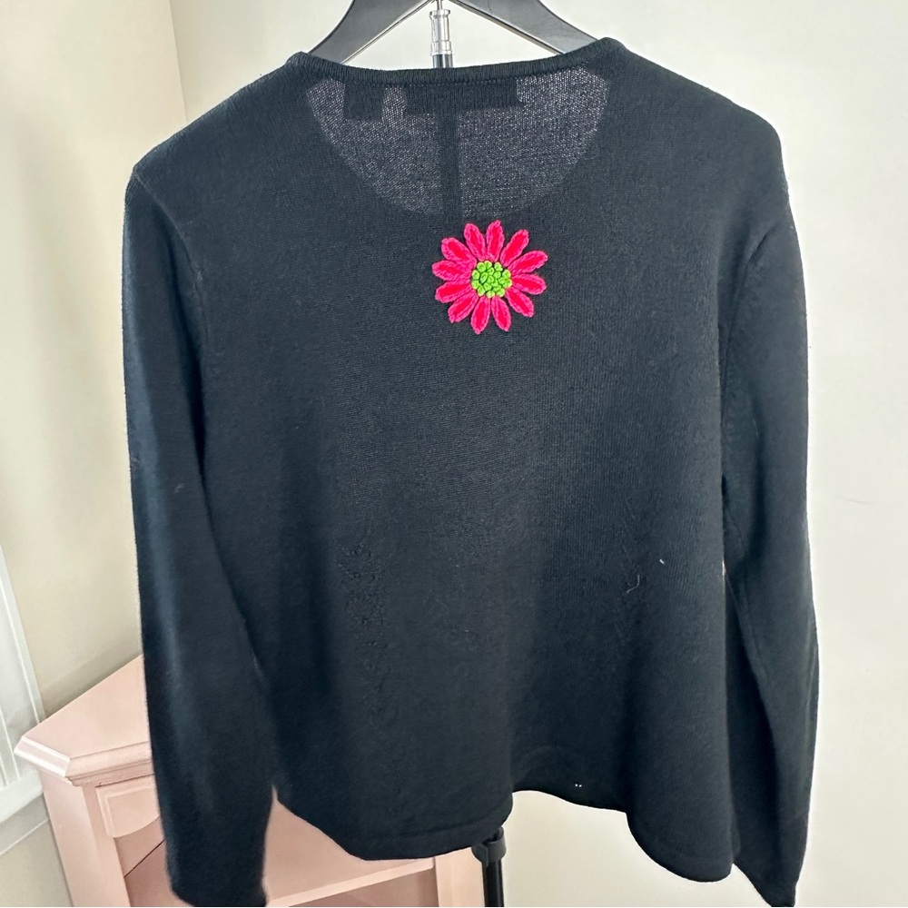 Marisa Christina Black Floral Embroidered Crewneck Sweater LARGE - Picture 4 of 6